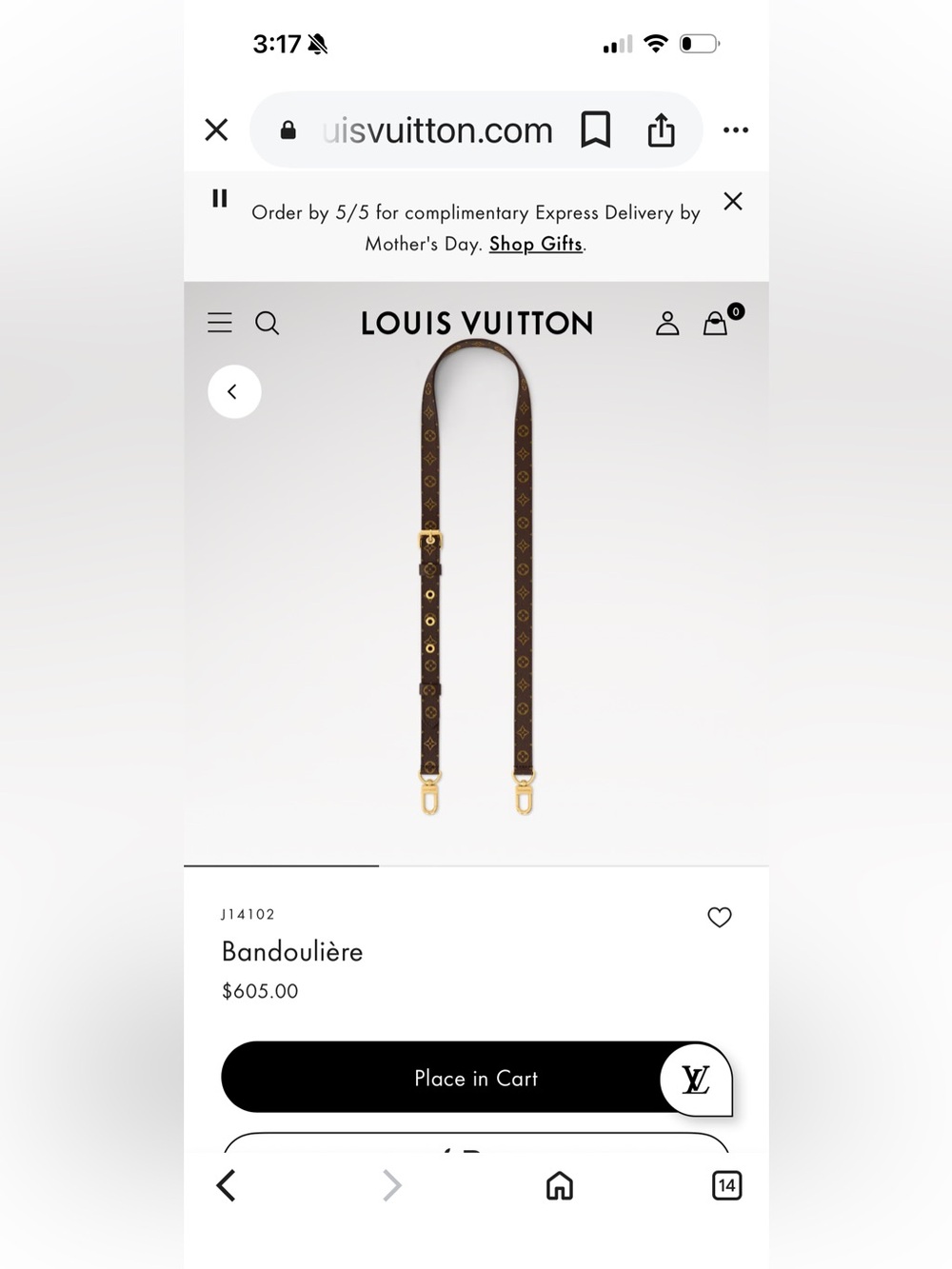 Louis Vuitton Brown Monogram Bandoulière Strap with shoulder pad